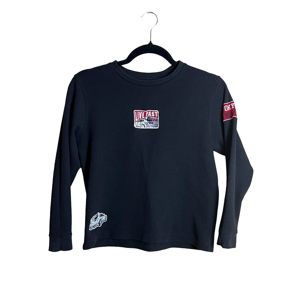 Live Fast Tokyo Graphic‎ Waffle Knit Thermal Long Sleeve Shirt